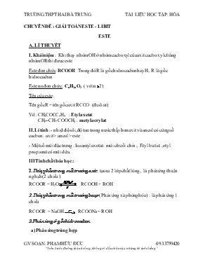Chuyên đề Giải toán este - Libit
